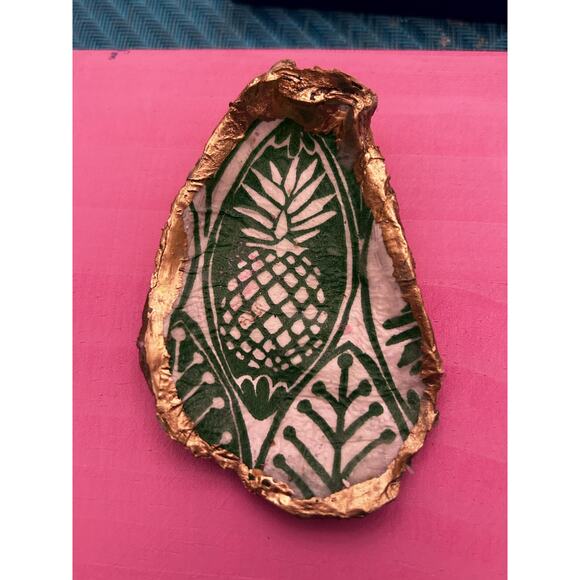 Original HandPainted Oyster Art 5x5 Wooden Block Pink Green Pineapple Lilly - Picture 4 of 8